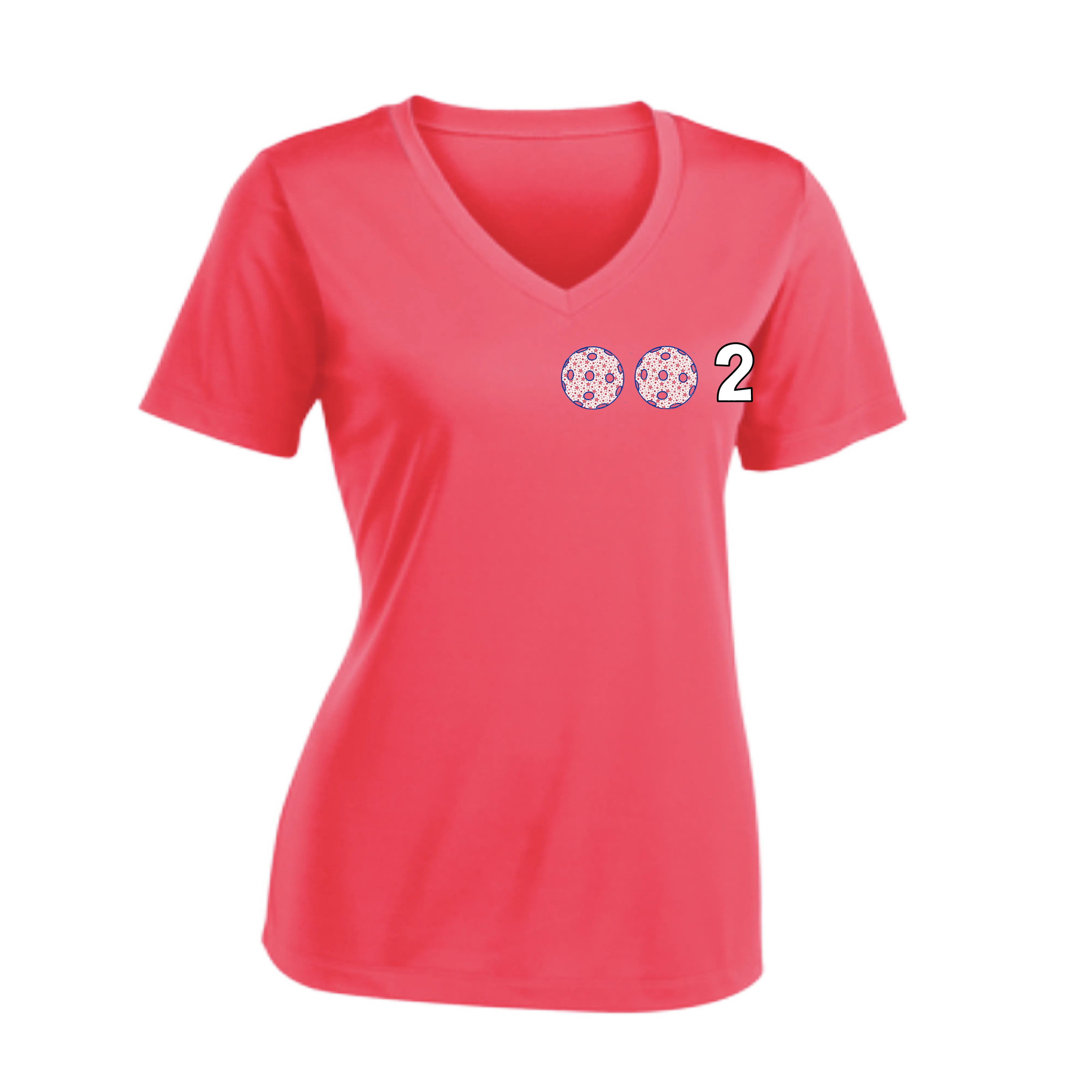 002 With Pickleballs (Colors Yellow Pink White) Customizable | Women's Short Sleeve V-Neck Pickleball Shirts | 100% Polyester