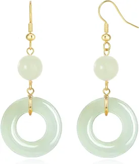18K Gold Plated Natural Stone Earrings for Women, Circle Disc Dangle Drop Earrings, Lightweight Elegant Gemstone Jewelry for Daily Wear, Party, Anniversary,Gift for Her