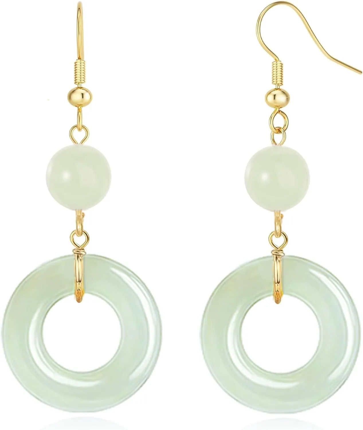 18K Gold Plated Natural Stone Earrings for Women, Circle Disc Dangle Drop Earrings, Lightweight Elegant Gemstone Jewelry for Daily Wear, Party, Anniversary,Gift for Her