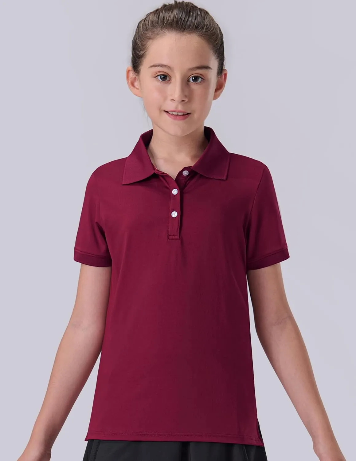 3 Pack Youth Girls' Performance Polo Shirts, Short Sleeve Pique Collared Kids School Uniform Tops