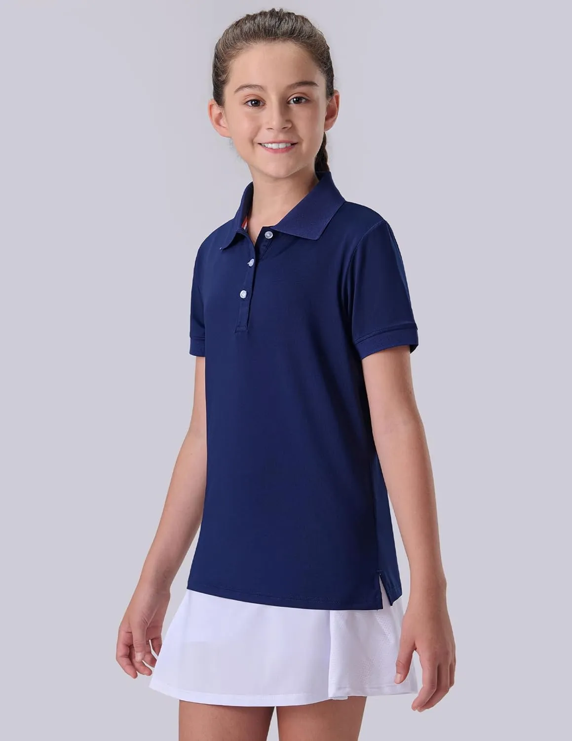 3 Pack Youth Girls' Performance Polo Shirts, Short Sleeve Pique Collared Kids School Uniform Tops