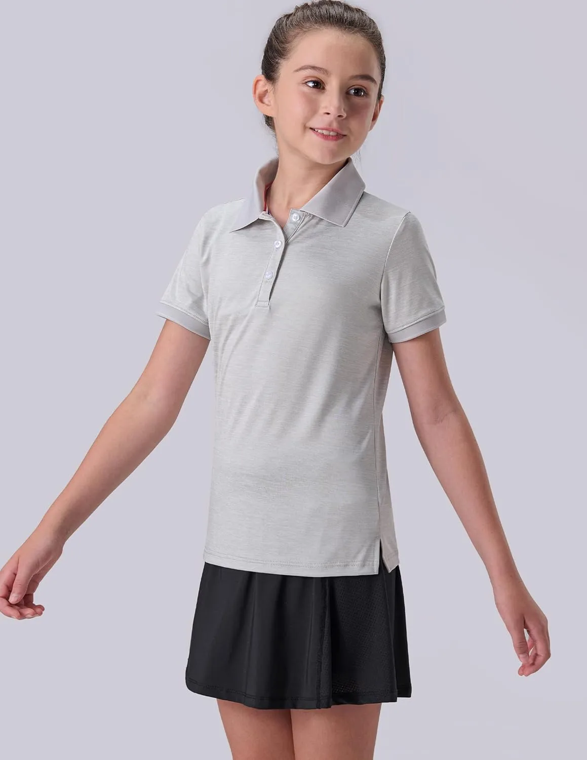 3 Pack Youth Girls' Performance Polo Shirts, Short Sleeve Pique Collared Kids School Uniform Tops