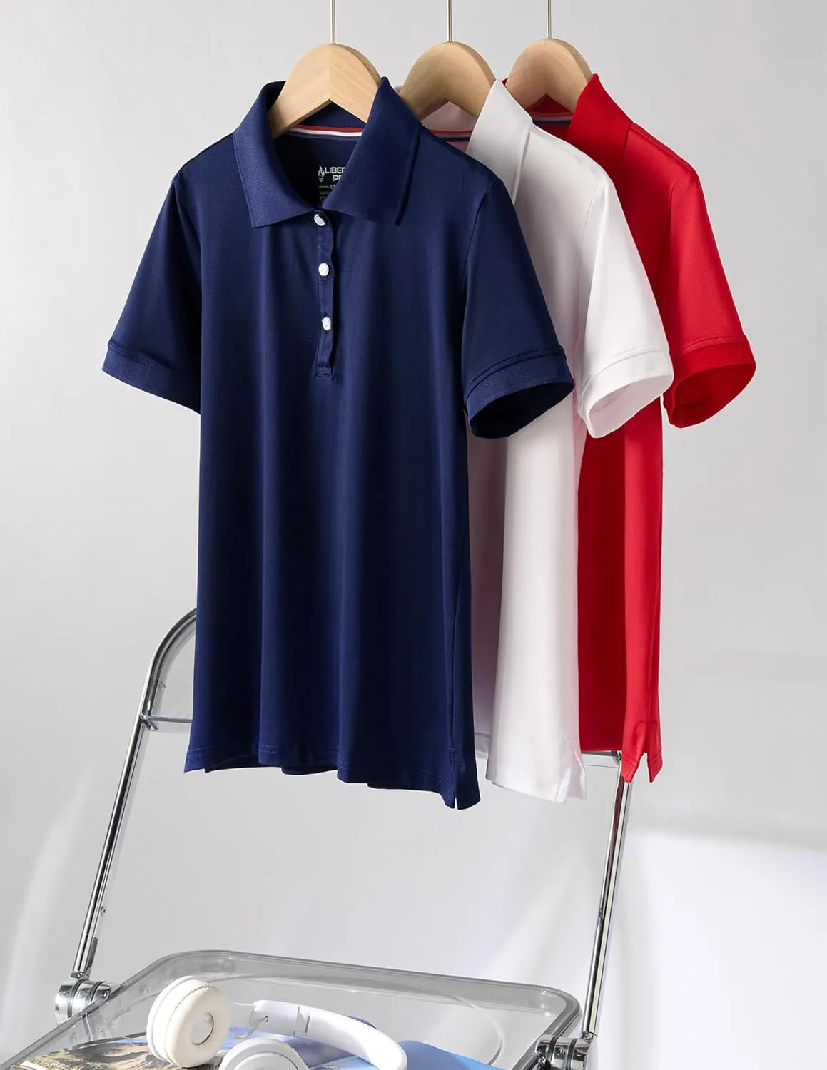 3 Pack Youth Girls' Performance Polo Shirts, Short Sleeve Pique Collared Kids School Uniform Tops