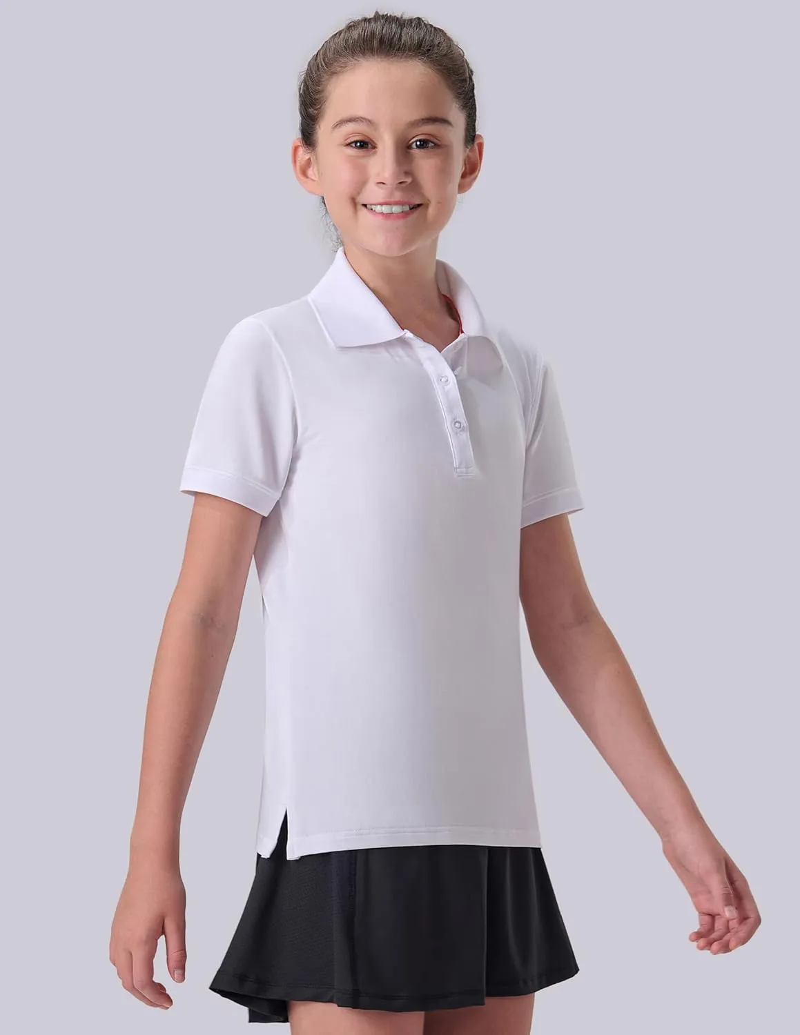 3 Pack Youth Girls' Performance Polo Shirts, Short Sleeve Pique Collared Kids School Uniform Tops