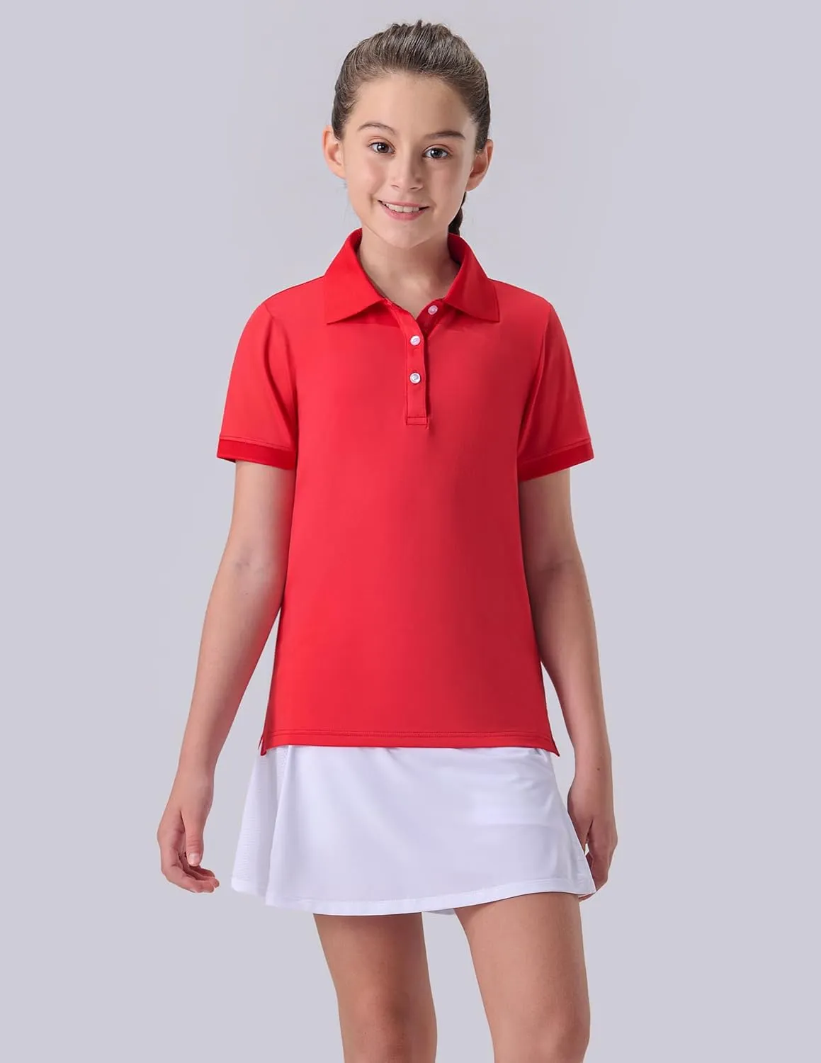 3 Pack Youth Girls' Performance Polo Shirts, Short Sleeve Pique Collared Kids School Uniform Tops