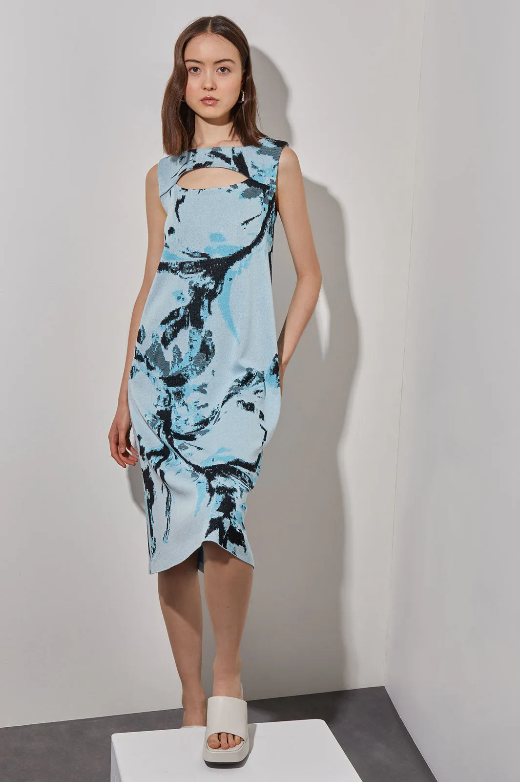 A-Line Abstract Dress - Neck Cutout Soft Knit