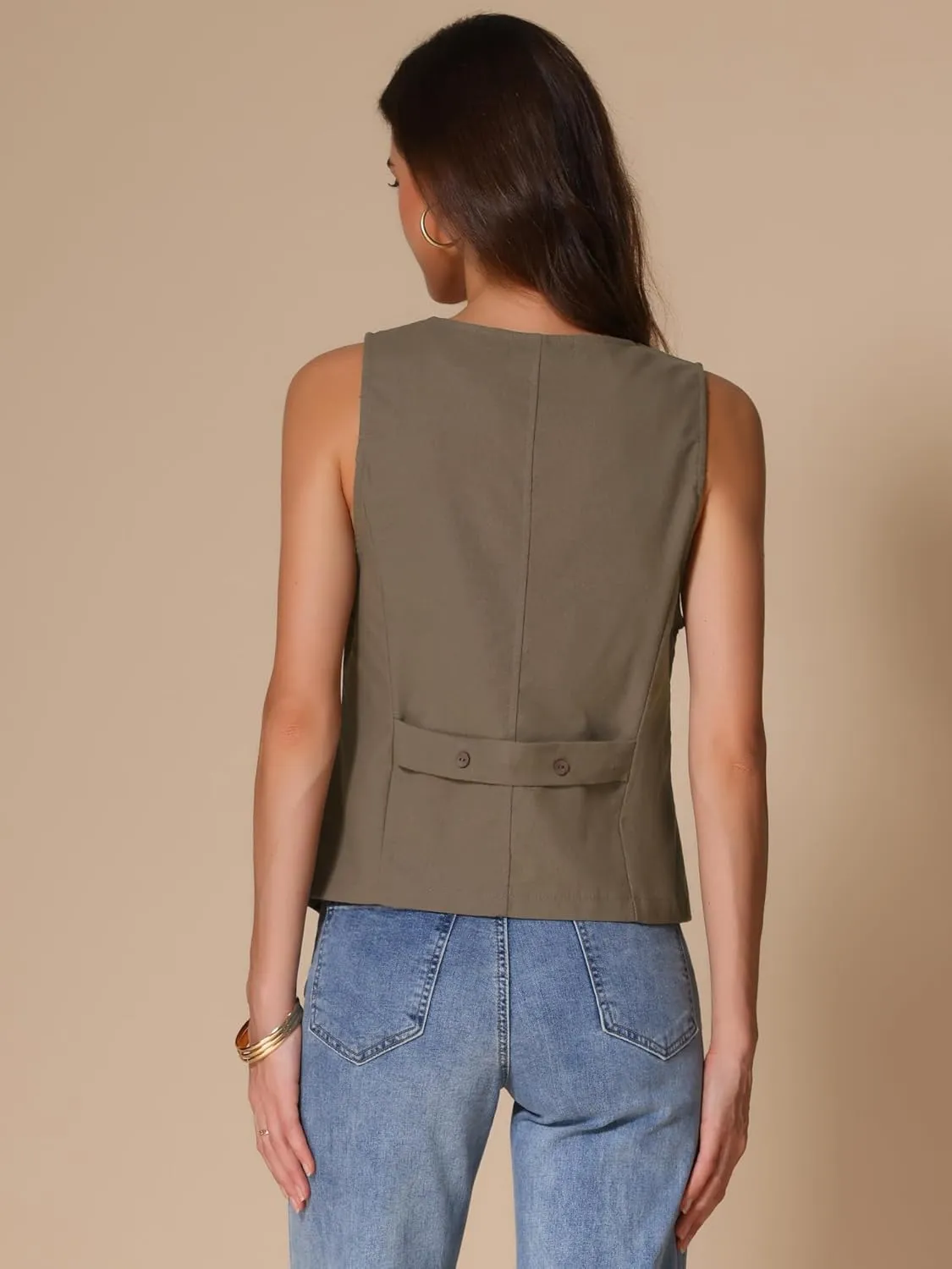 Allegra K Women's Casual Linen Vest Loose Sleeveless Blazer Lightweight Jacket Waistcoat