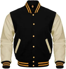 AMAZEE Cow leather Sleeves Genuine Wool Body Jacket Letterman Baseball Bomber Varsity Jackets