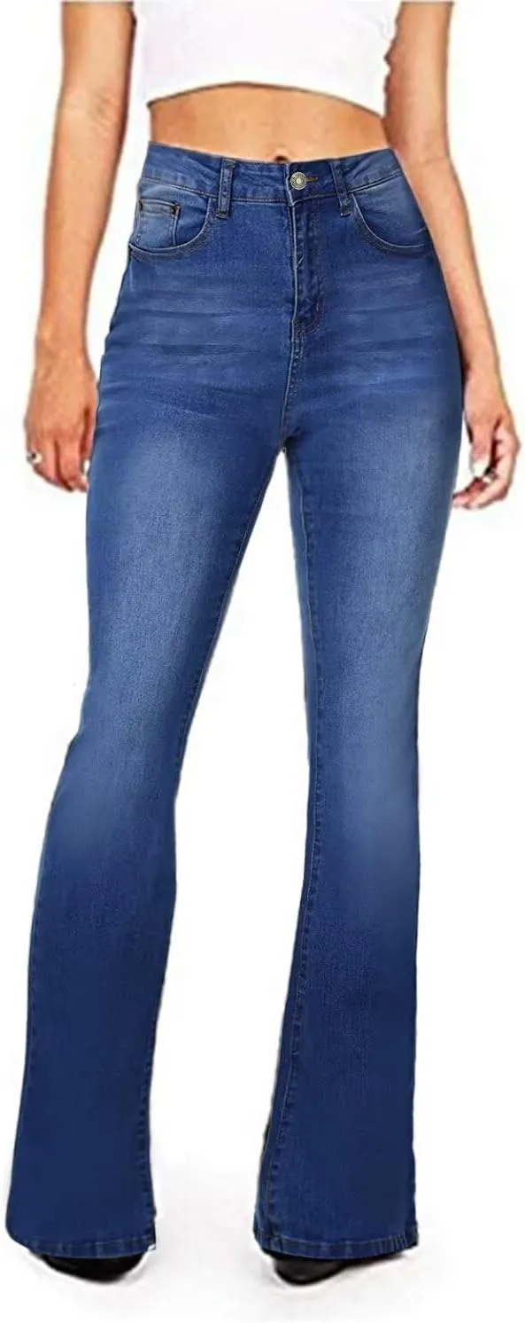 AMRSPENG Women's Black Bell Bottom Jeans: High Waist Flare Bootcut Stretch Slimming Jeans for Women