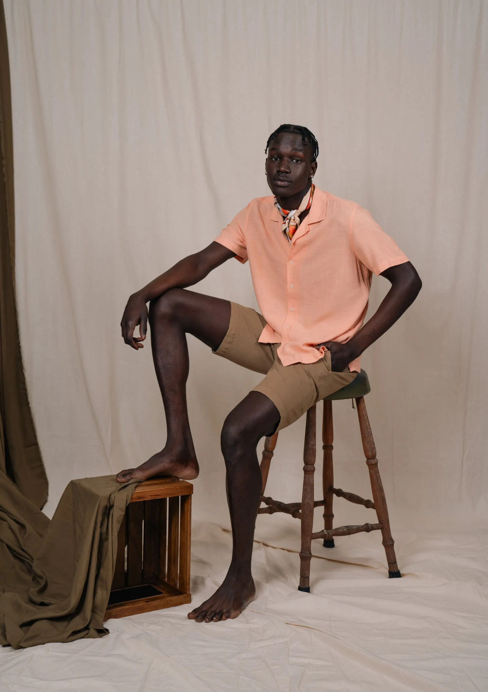Apricot Cuban Collar Linen Shirt