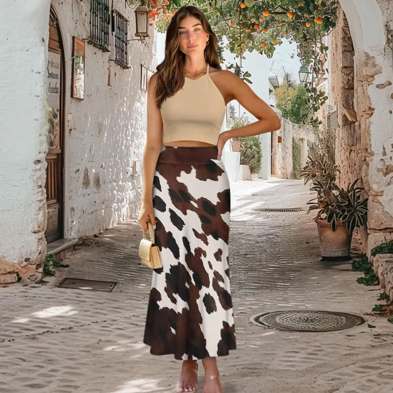 Biyejit Bodycon Maxi Skirts for Women, Foldover High Waist Flowy Pencil Long Skirts High Waist Floor Length Plus Size