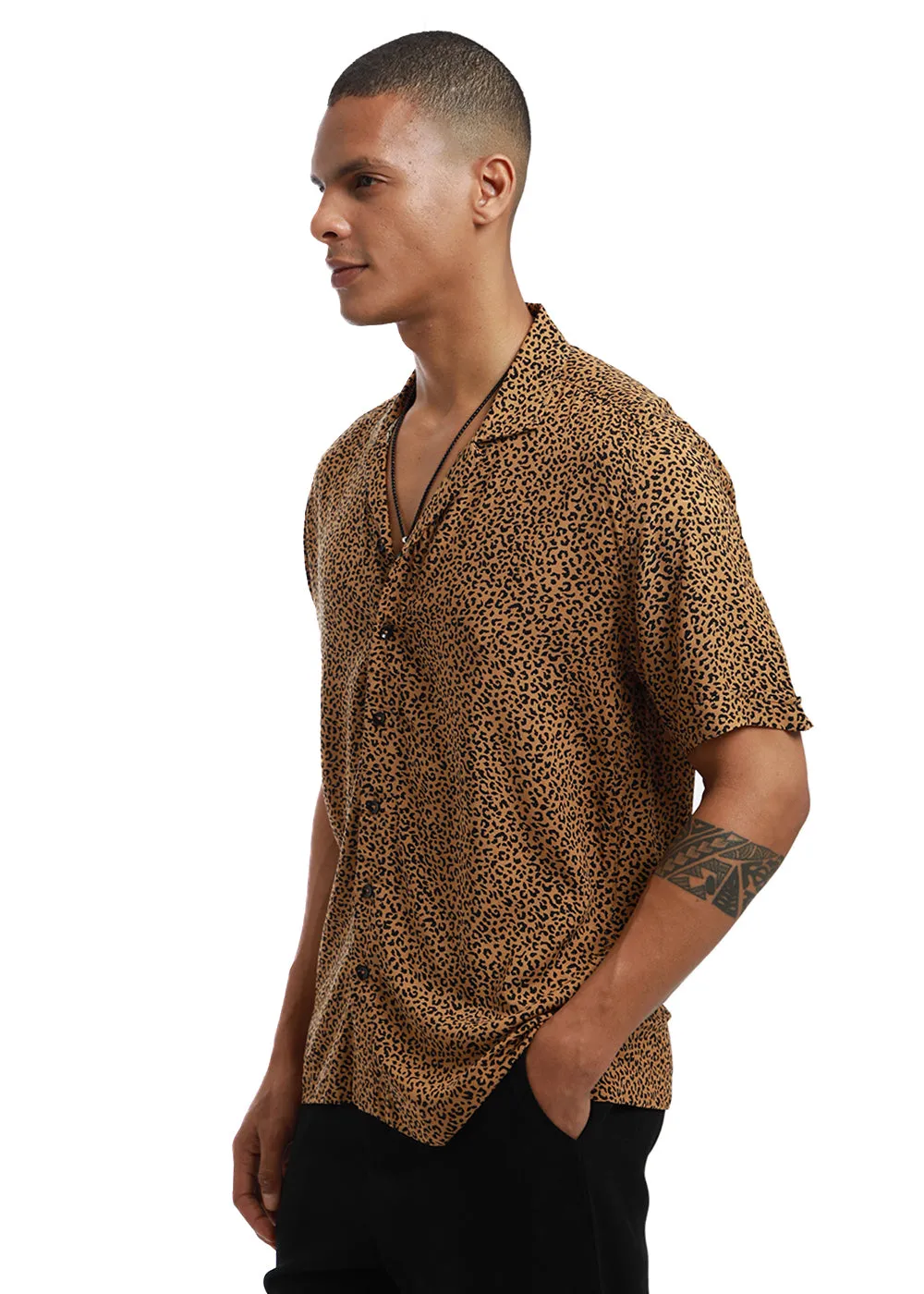 Black Panthera Print Half sleeve shirt