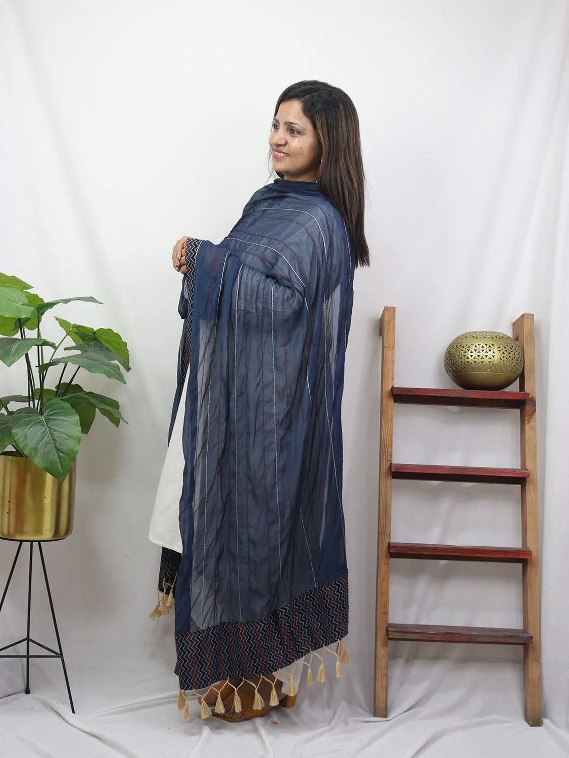 Blue Ajrakh Chiffon Dupatta
