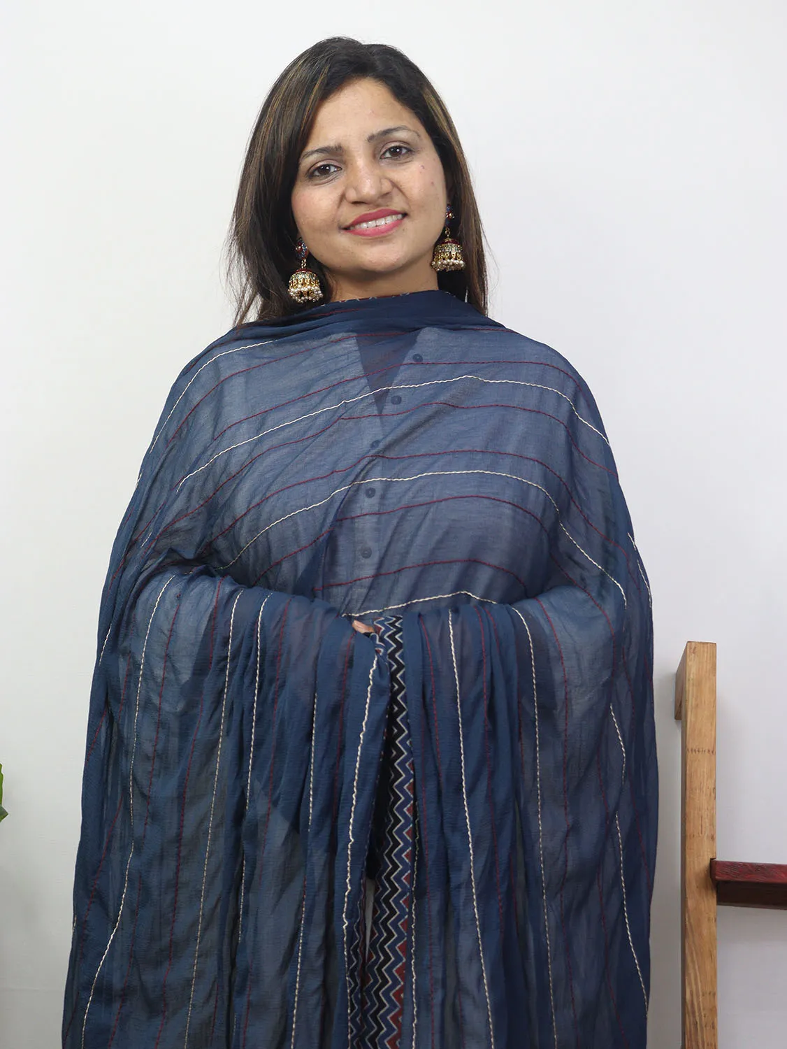Blue Ajrakh Chiffon Dupatta