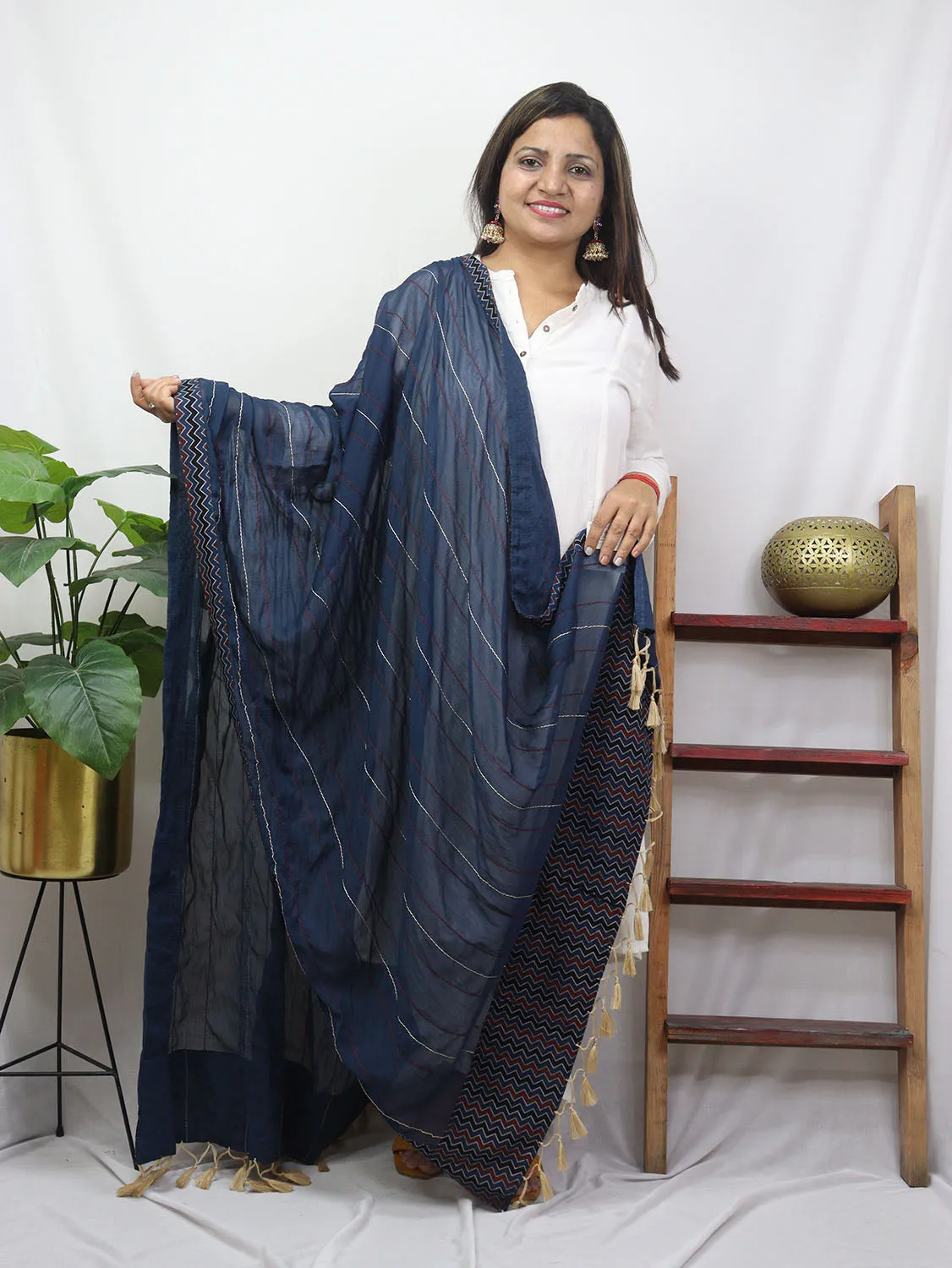 Blue Ajrakh Chiffon Dupatta