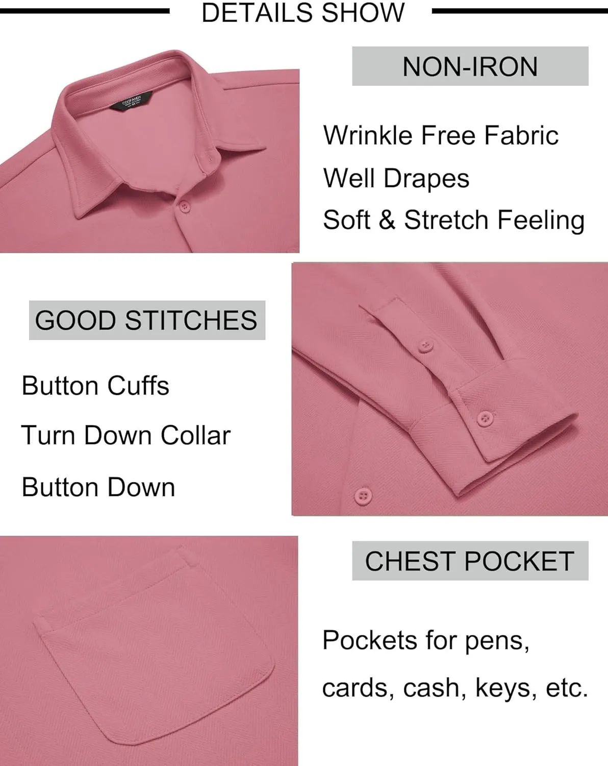 COOFANDY Mens Long Sleeve Button Down Shirts Wrinkle Free Untucked Shirts Casual Dress Shirt for Men