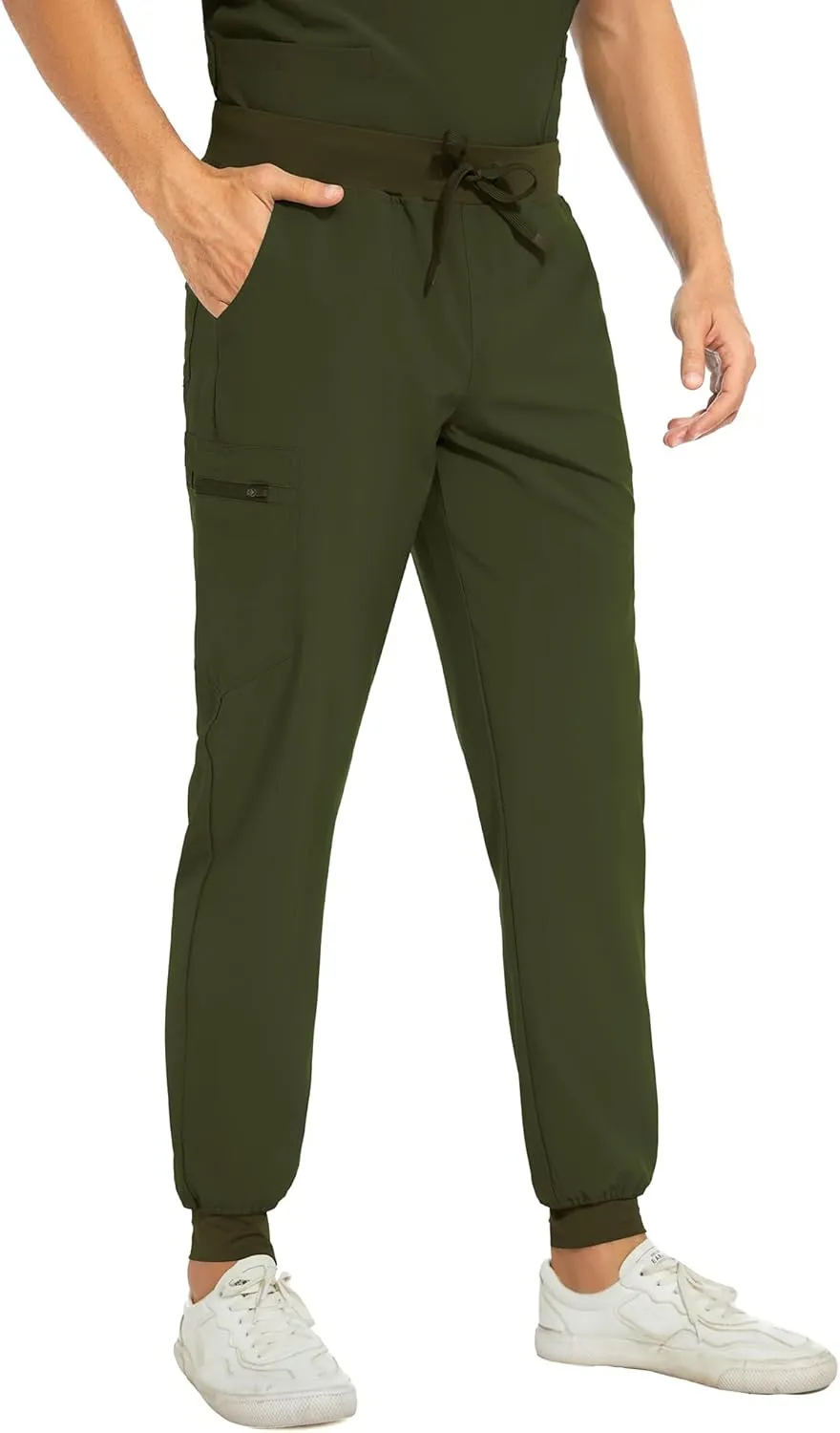 COZYFIT Men Scrubs Set  Stretch V-Neck Scrub Top & Jogger Pant with 8 Pockets, Yoga Waistband, Anti-Wrinkle Scrubs for Men