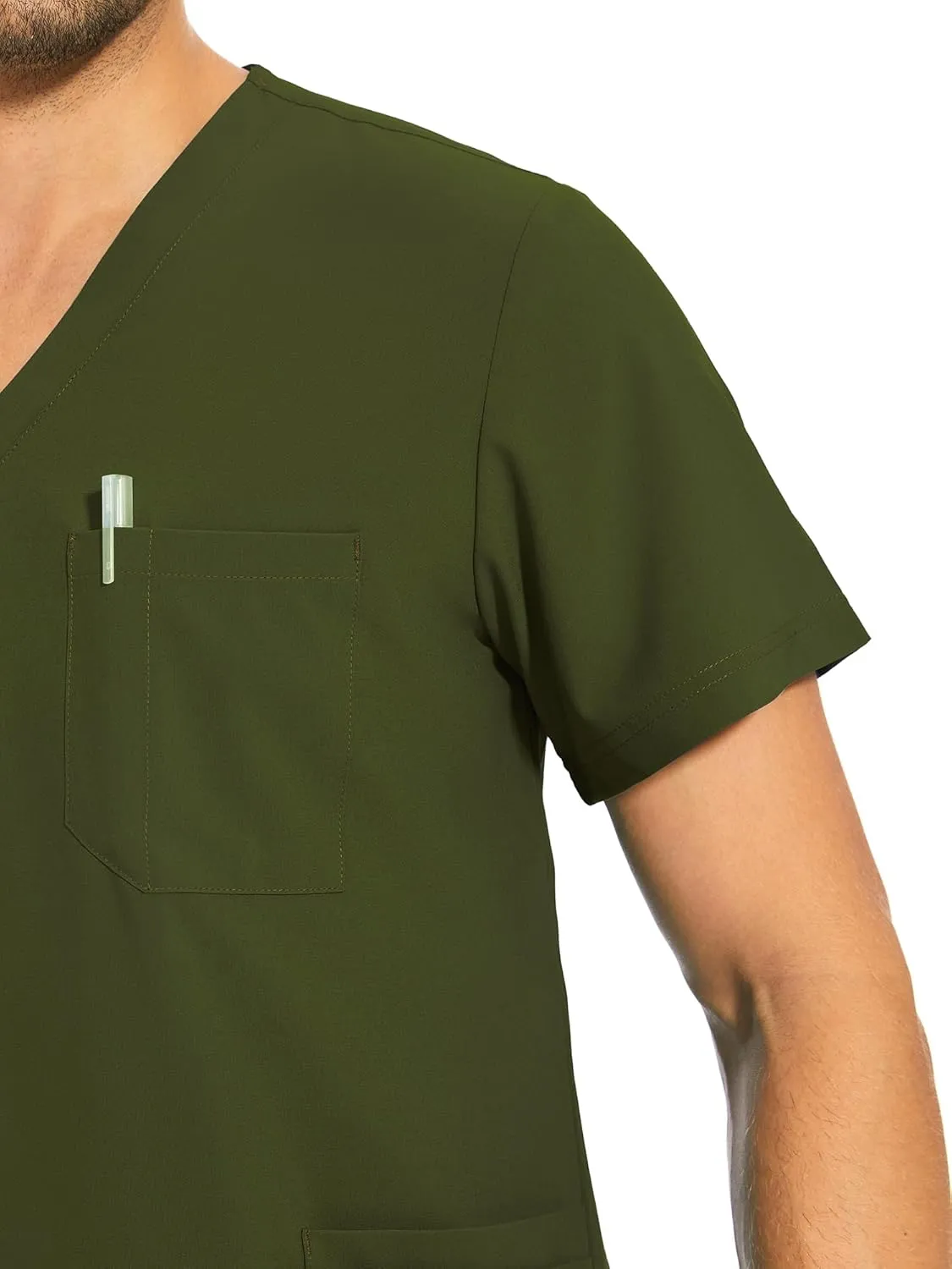 COZYFIT Men Scrubs Set  Stretch V-Neck Scrub Top & Jogger Pant with 8 Pockets, Yoga Waistband, Anti-Wrinkle Scrubs for Men