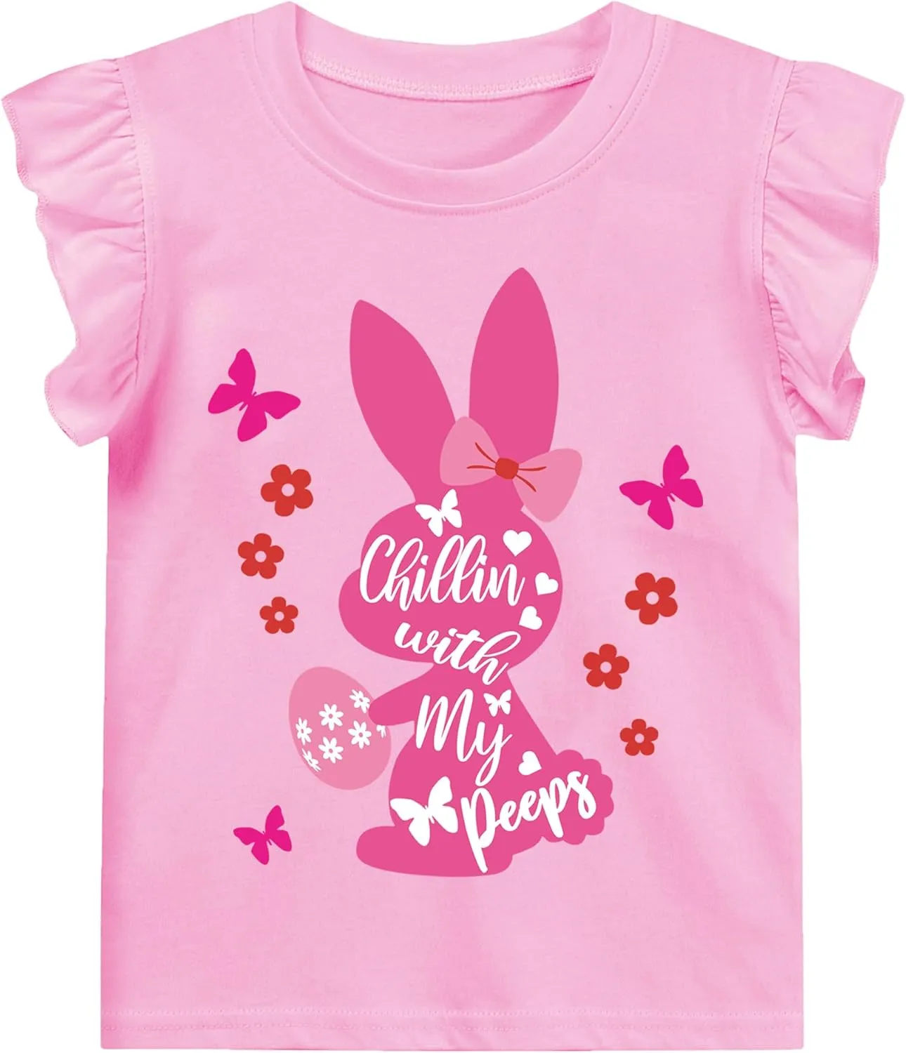 DDSOL T-Shirts Baby Girls Summer Ruffle Sleeve Shirts Toddler Cotton Tees Kids Easter Bunny Tank Tops 2-7 Years