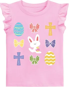 DDSOL T-Shirts Baby Girls Summer Ruffle Sleeve Shirts Toddler Cotton Tees Kids Easter Bunny Tank Tops 2-7 Years