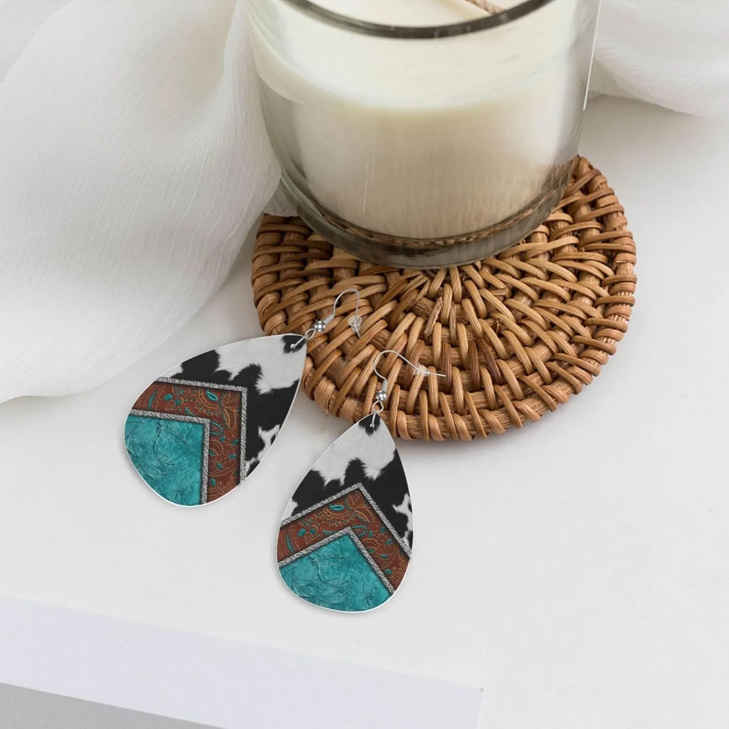 Fashion Art Leather Earrings For Women, Death Of Day Double-sided Teardrop Earring, Leaf Dangle Drop Earrings, Art Earrings Jewelry For Beach Party Gift