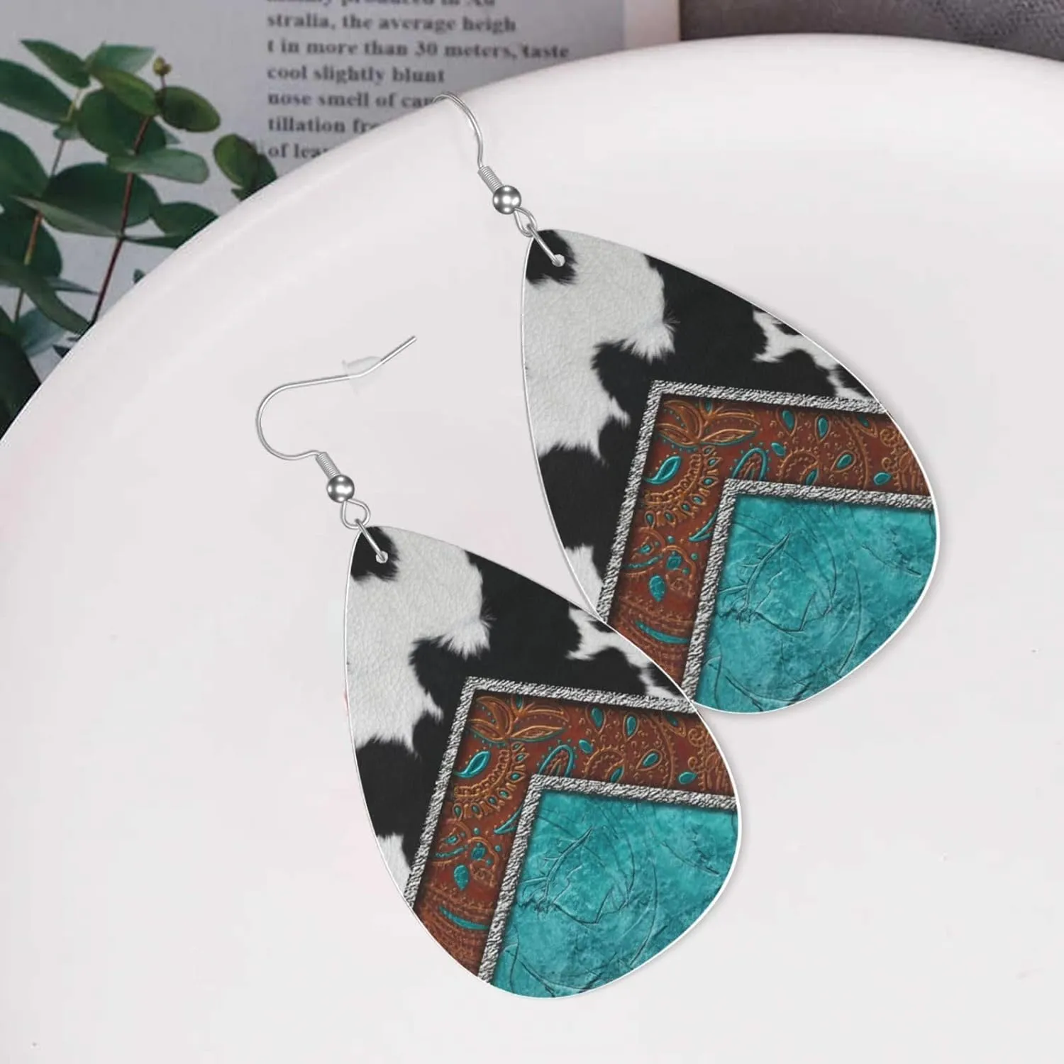 Fashion Art Leather Earrings For Women, Death Of Day Double-sided Teardrop Earring, Leaf Dangle Drop Earrings, Art Earrings Jewelry For Beach Party Gift