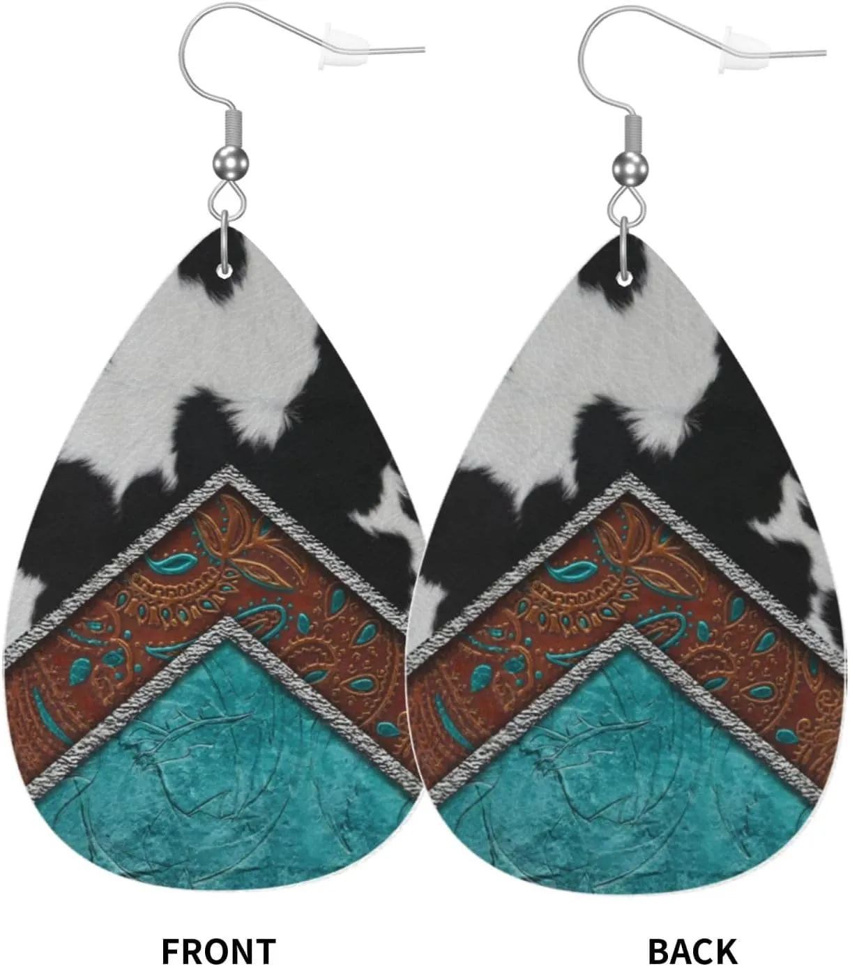 Fashion Art Leather Earrings For Women, Death Of Day Double-sided Teardrop Earring, Leaf Dangle Drop Earrings, Art Earrings Jewelry For Beach Party Gift