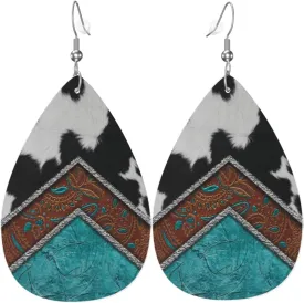 Fashion Art Leather Earrings For Women, Death Of Day Double-sided Teardrop Earring, Leaf Dangle Drop Earrings, Art Earrings Jewelry For Beach Party Gift