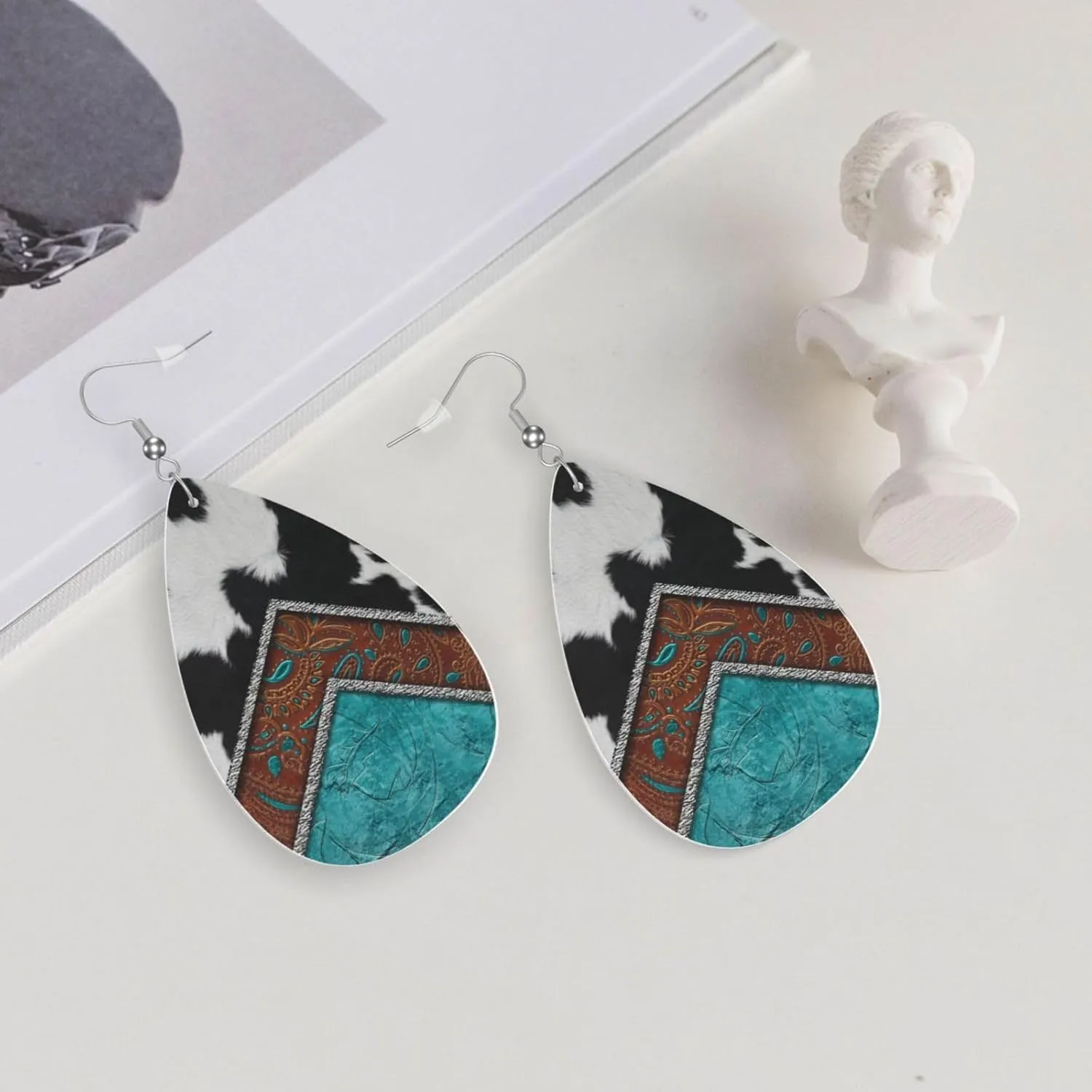 Fashion Art Leather Earrings For Women, Death Of Day Double-sided Teardrop Earring, Leaf Dangle Drop Earrings, Art Earrings Jewelry For Beach Party Gift