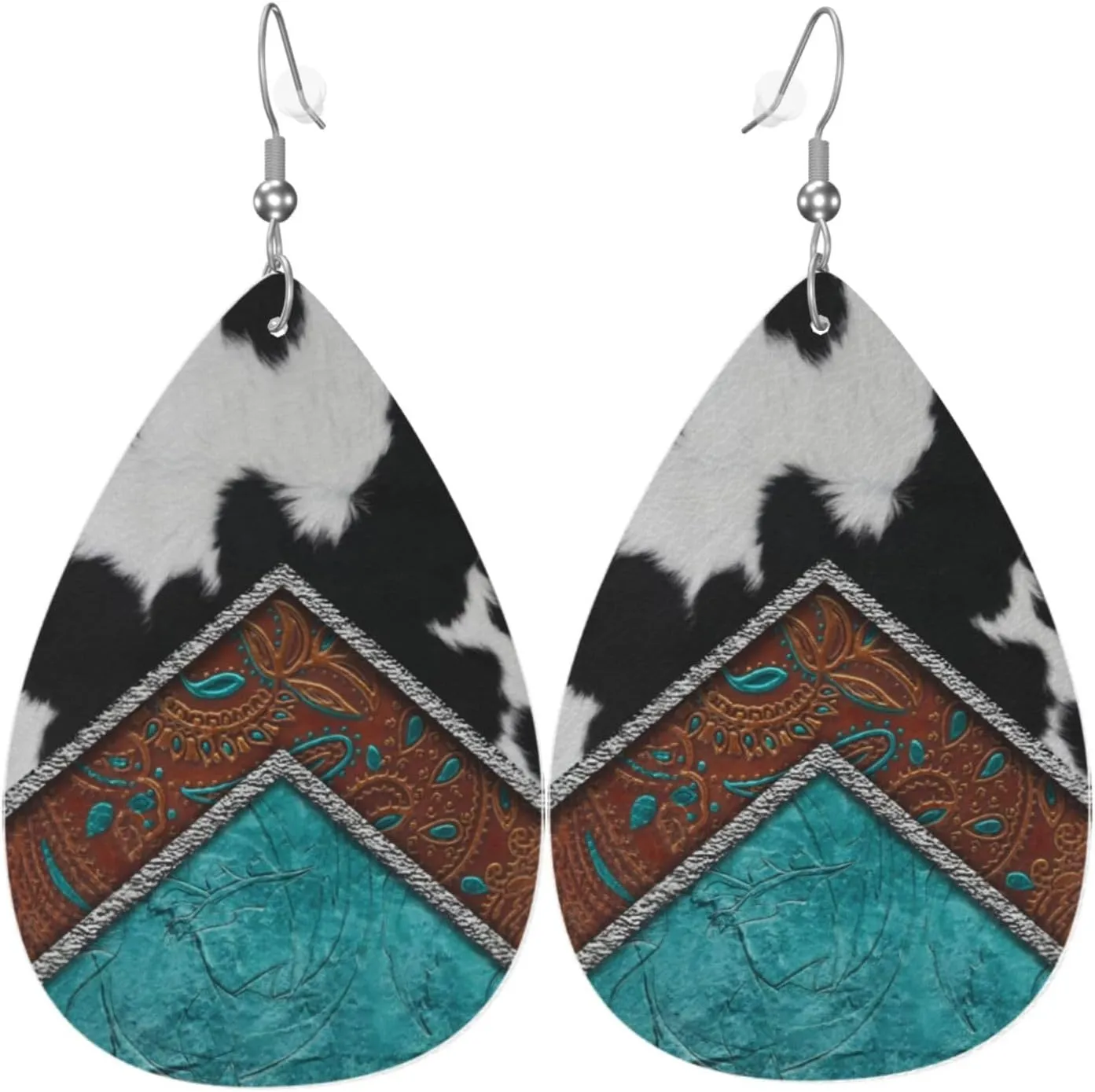 Fashion Art Leather Earrings For Women, Death Of Day Double-sided Teardrop Earring, Leaf Dangle Drop Earrings, Art Earrings Jewelry For Beach Party Gift