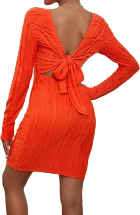 Floerns Women's Solid Long Sleeve Backless Tie Back Bodycon Mini Dress