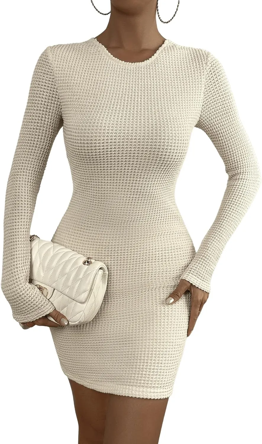 Floerns Women's Solid Long Sleeve Backless Tie Back Bodycon Mini Dress