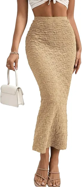 GORGLITTER Women's High Waisted Long Pencil Skirts Ribbed Knit Flowy Bodycon Maxi Skirt Summer Trendy 2025