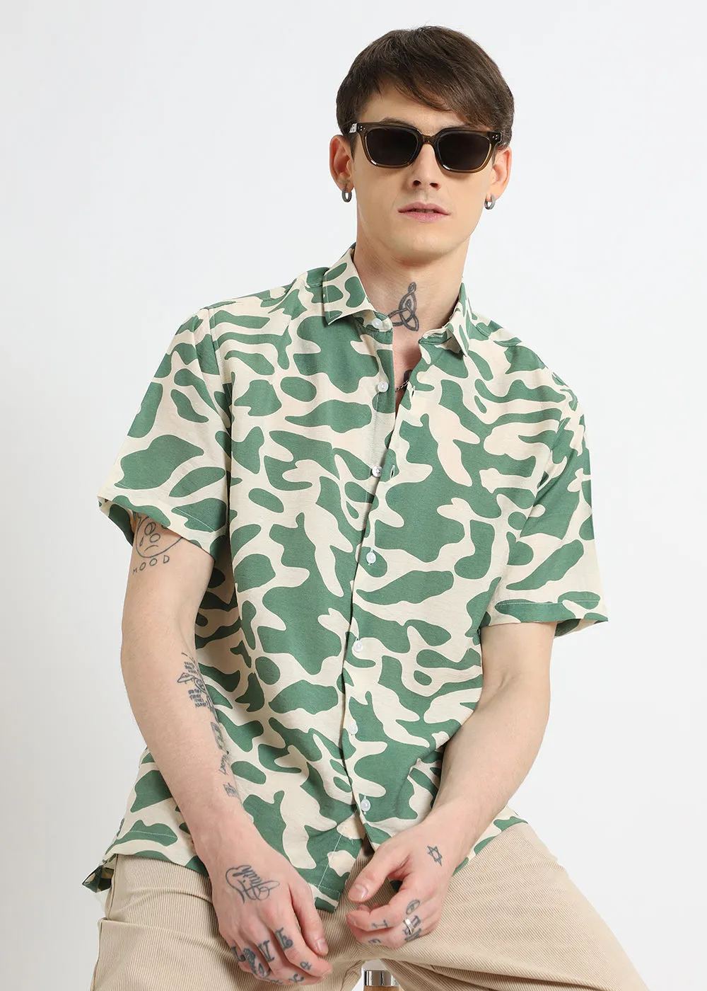 Green Abstract Printed Shirt