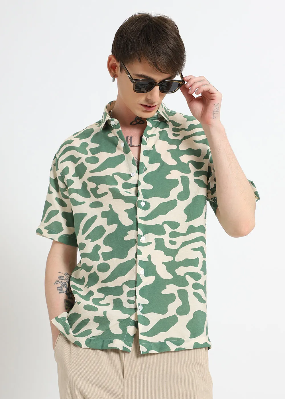 Green Abstract Printed Shirt