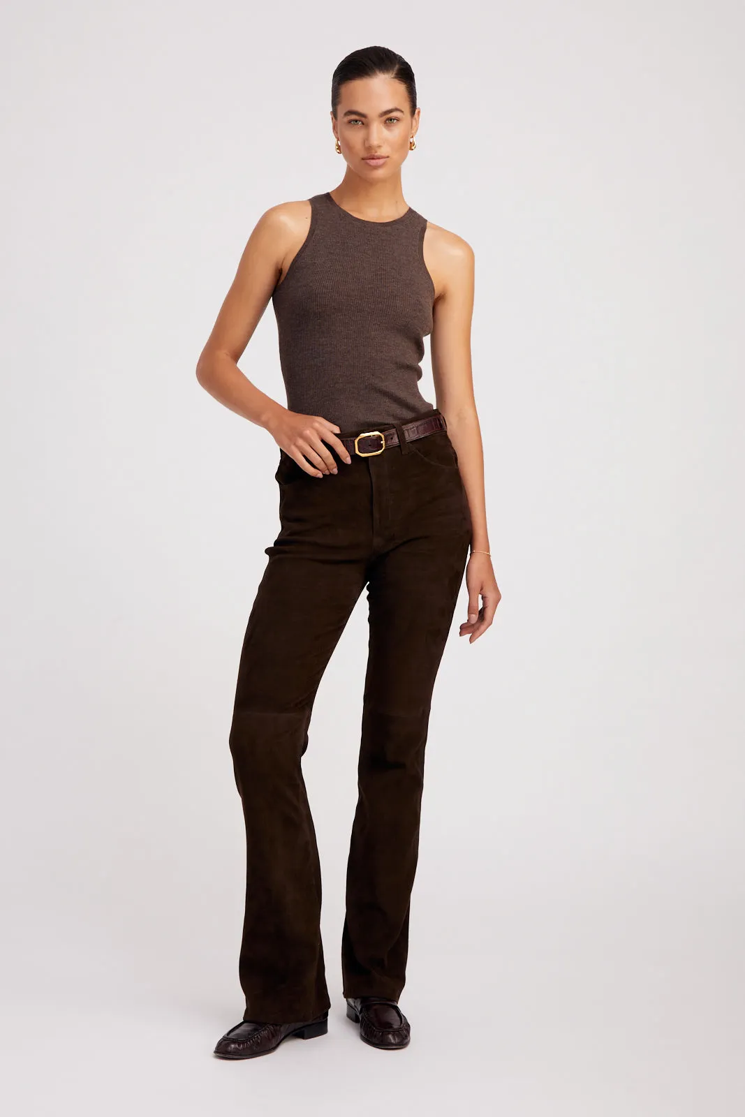 Heather Brown Cashmere Racer Tank