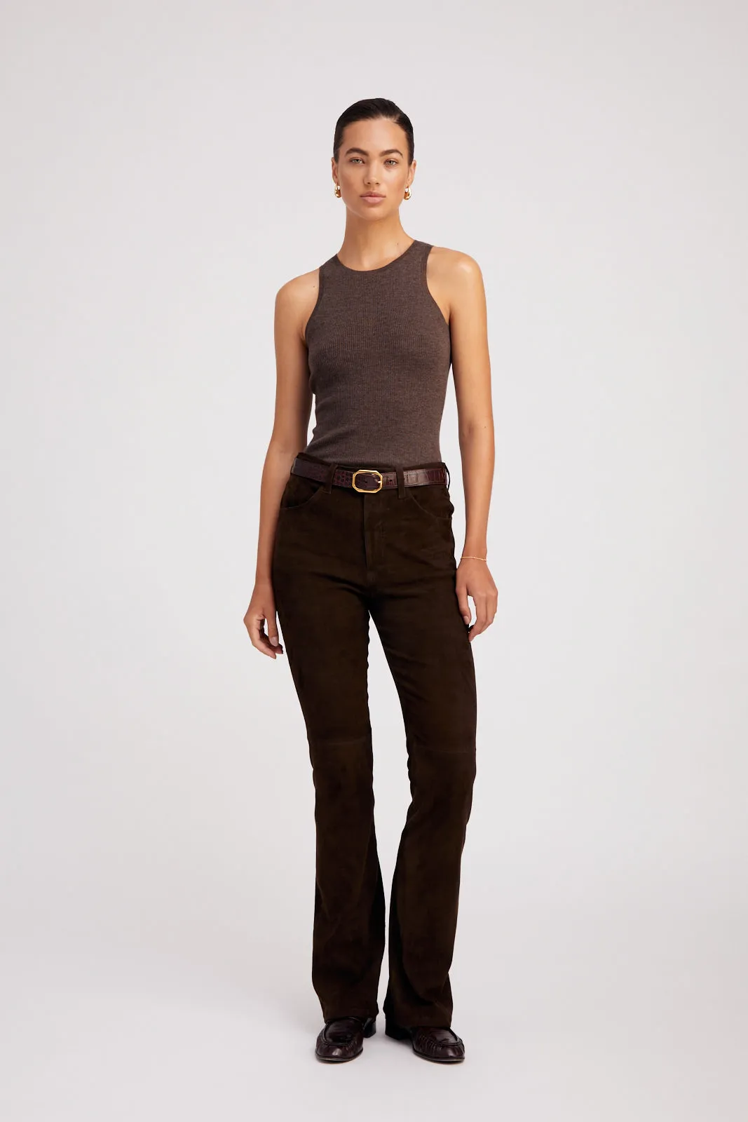 Heather Brown Cashmere Racer Tank