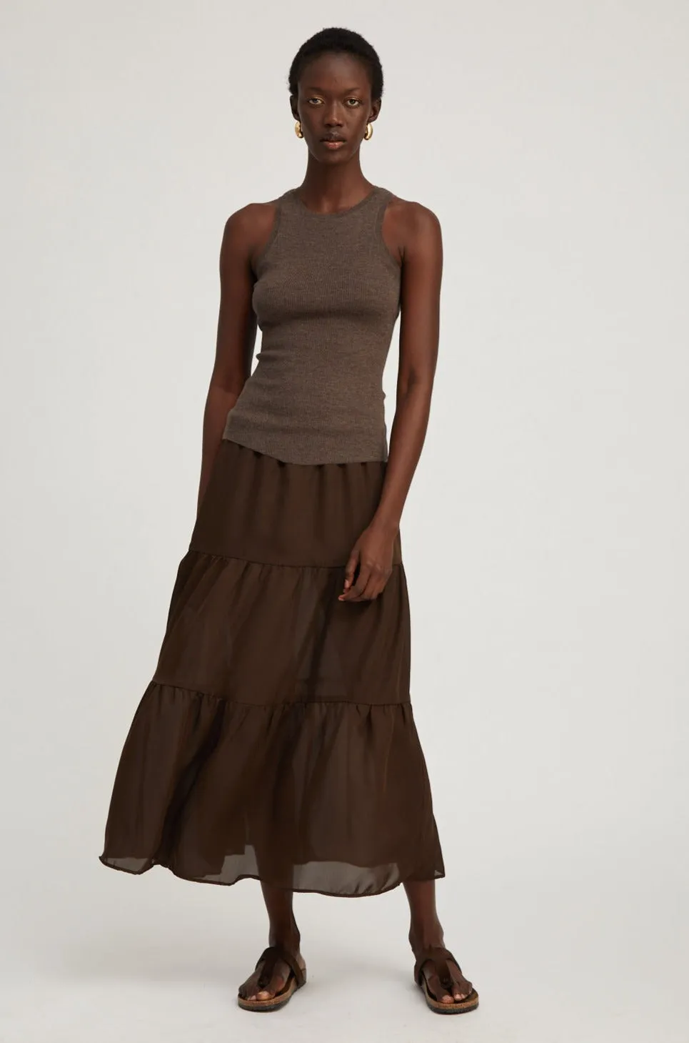 Heather Brown Cashmere Racer Tank