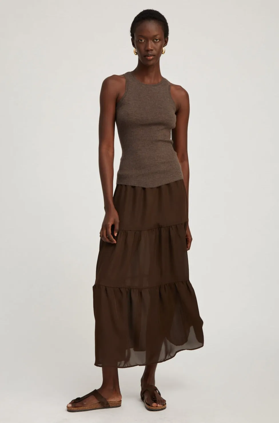 Heather Brown Cashmere Racer Tank
