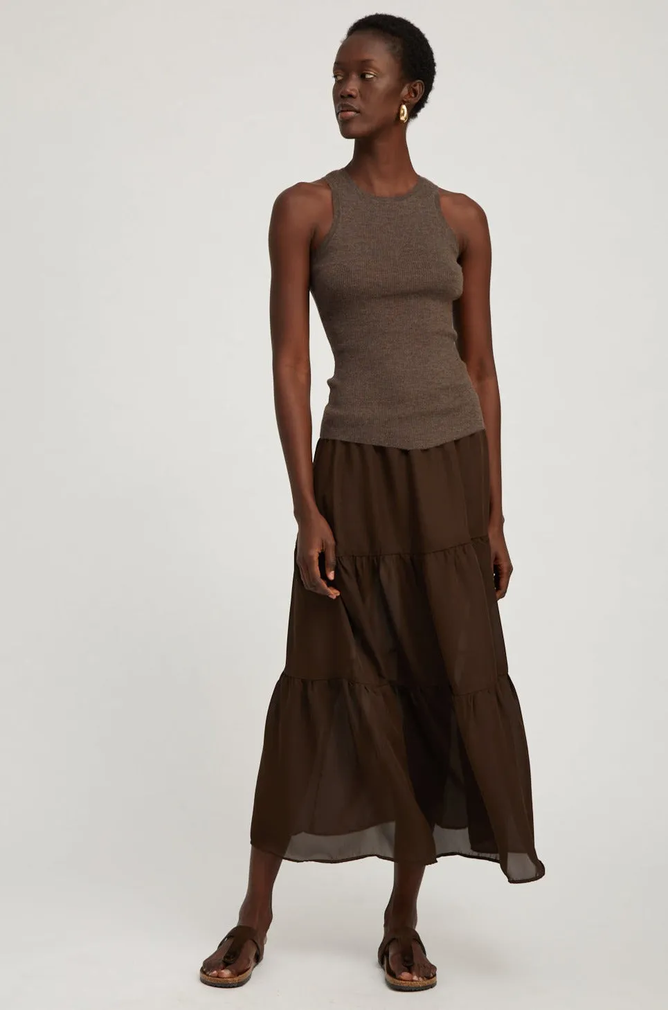 Heather Brown Cashmere Racer Tank