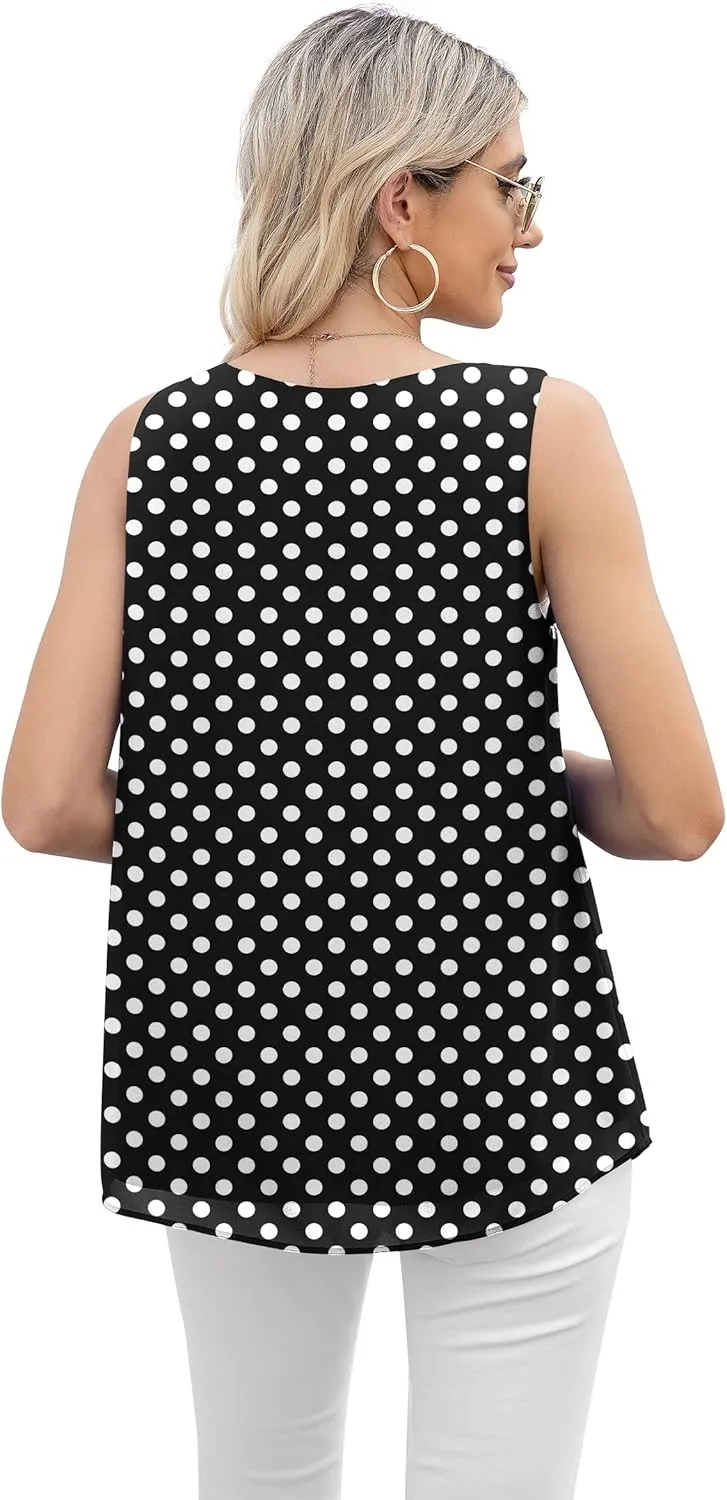 Jouica Women's Summer Sleeveless Chiffon Blouse Business Casual Tank Flowy Tops for Women