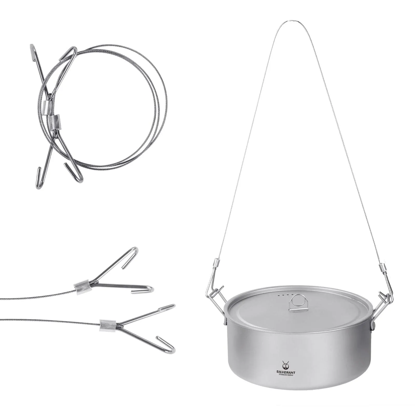 Large 2-Piece Titanium Camping Cookware Set With Hanger