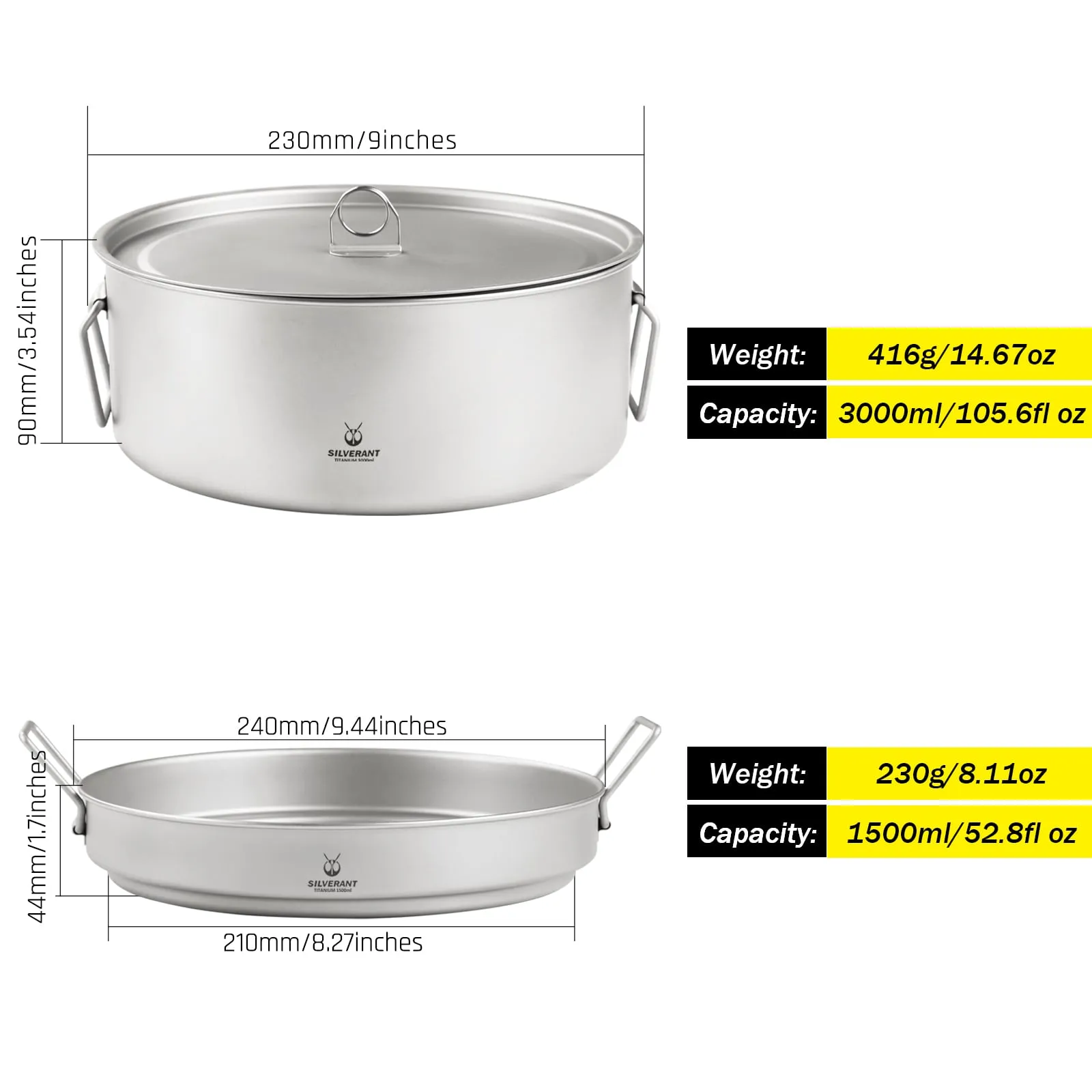 Large 2-Piece Titanium Camping Cookware Set With Hanger