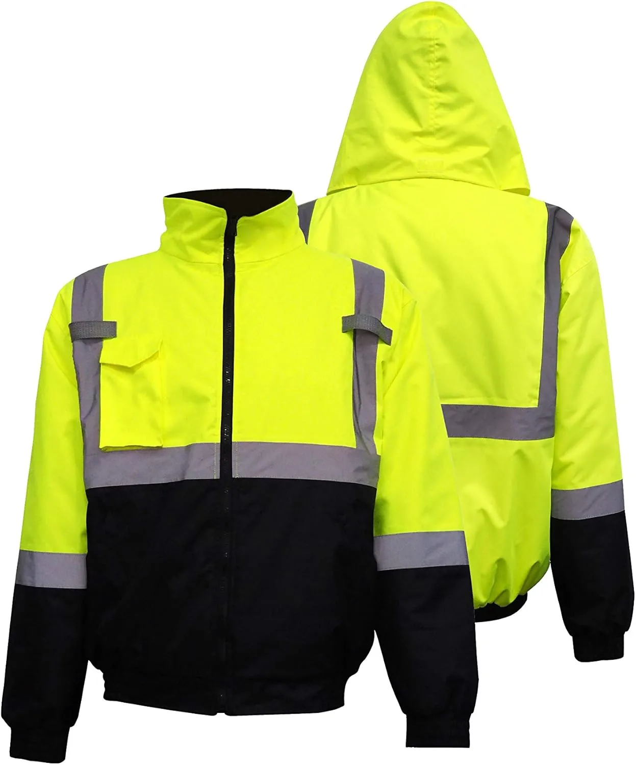 LM High Visibility Class III Reflective Waterproof Bomber Jacket W/Removable Hood