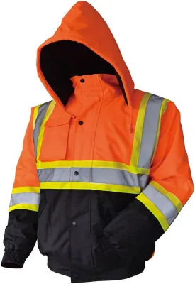 LM High Visibility Class III Reflective Waterproof Bomber Jacket W/Removable Hood