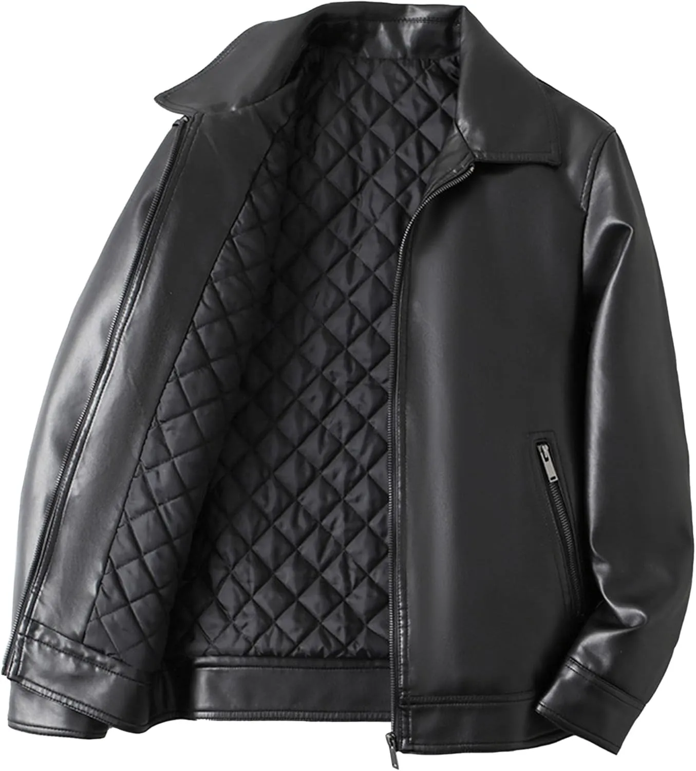 Maiyifu-GJ Men's Faux Leather Jacket Casual Slim Fit Leather Motorcycle Jacket Lightweight Zip-Up Biker Coat Windbreaker