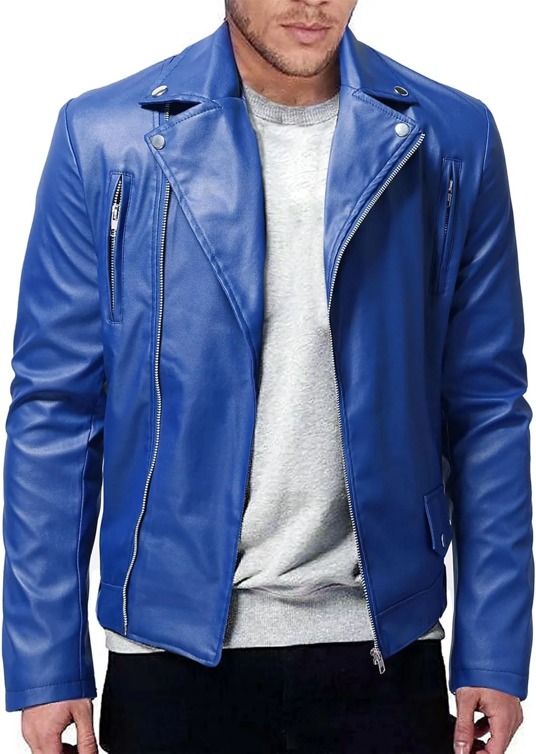 Maiyifu-GJ Men's Leather Jacket Stylish Causal Faux Leather Motorcycle Jacket Lightweight Zip-Up Slim Fit Biker Coat