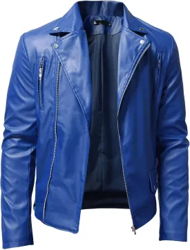 Maiyifu-GJ Men's Leather Jacket Stylish Causal Faux Leather Motorcycle Jacket Lightweight Zip-Up Slim Fit Biker Coat