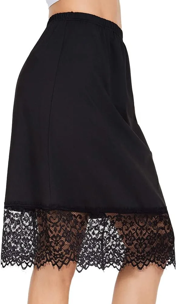 MANCYFIT Half Slips for Women Underskirt Dress Extender Lace Trim Knee Length Midi Skirt