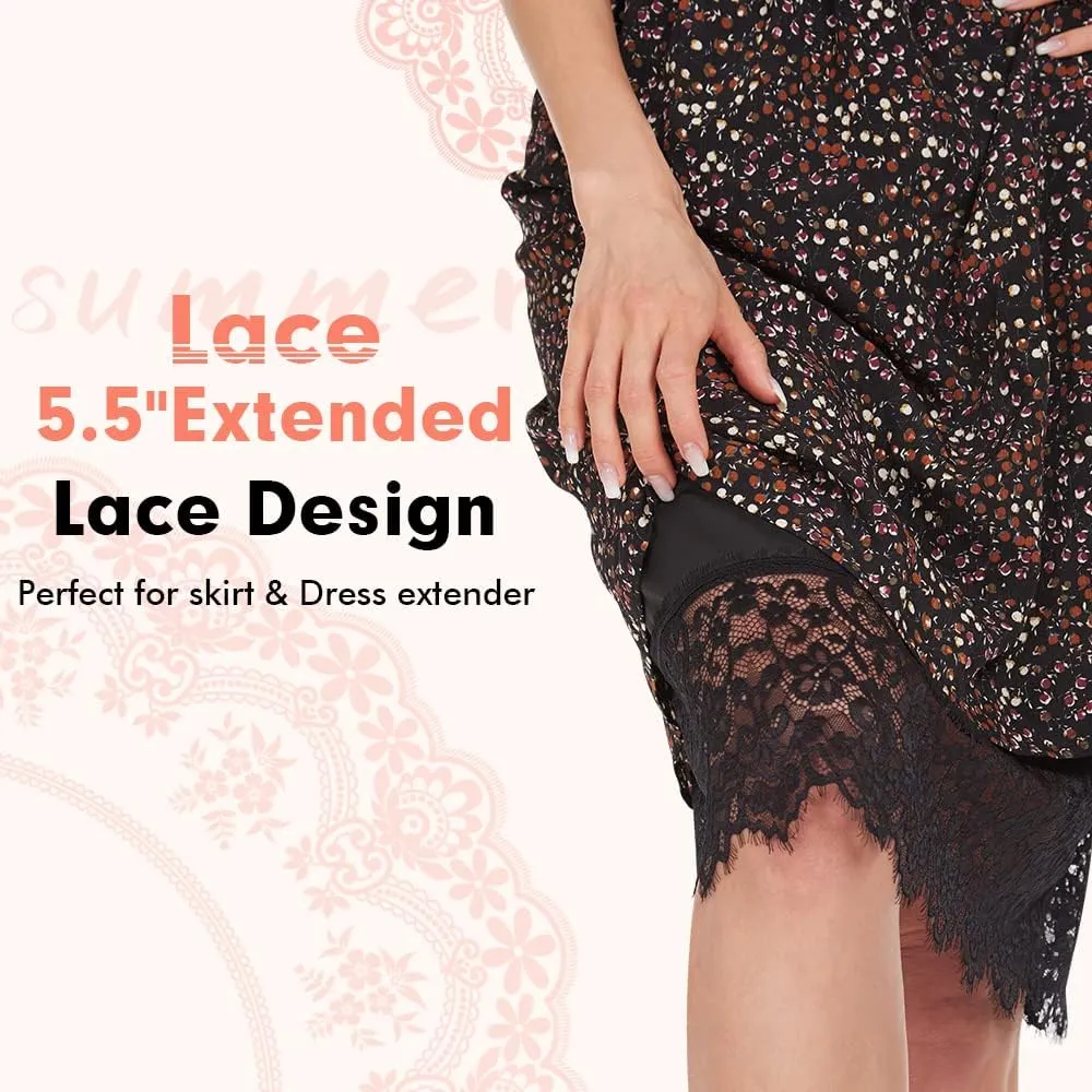 MANCYFIT Half Slips for Women Underskirt Dress Extender Lace Trim Knee Length Midi Skirt